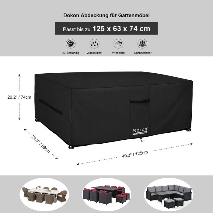 Водонепроникний чохол для садово-патіо меблів Dokon, захист від вітру та УФ, 125x63x74 см