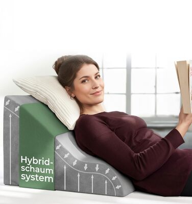 Ергономічна подушка для читання та підтримки спини WELL B4 з ефектом пам'яті (Memory Foam) для ліжка та дивана, сіра, широка