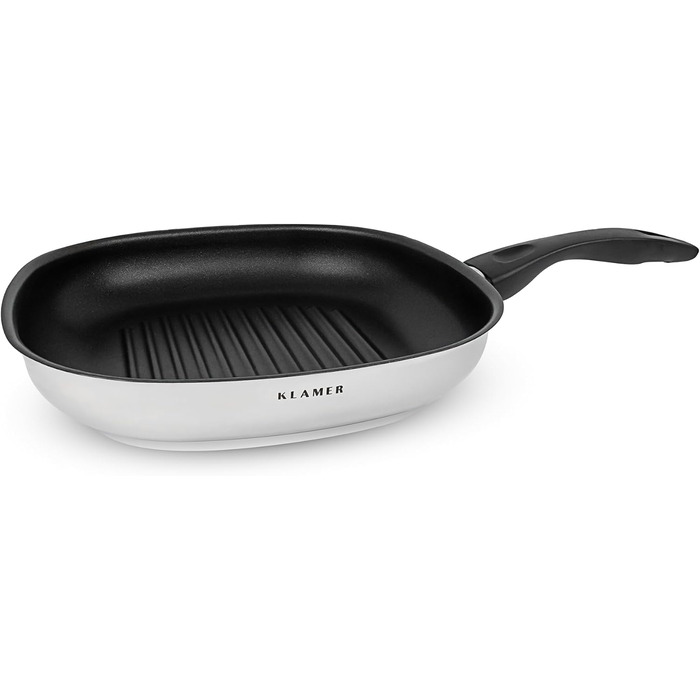 Сковорода-гриль KLAMER Induktion 28 см з нержавіючої сталі для стейків та тушкування