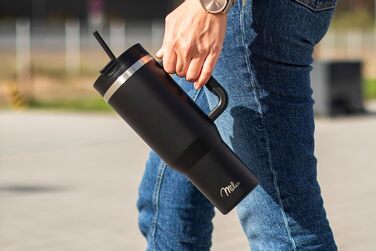 Термокружка Milu 1200 мл з трубочкою та ручкою – термокружка для подарунку на Великдень, День батька, День матері | Подарунок для мами, тата, друзів, бабусі та дідуся | Чорний колір