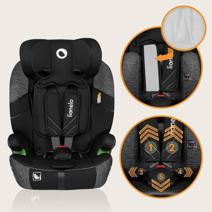 Автокрісло Lionelo Levi One I-Size 76-150 см, Група 1 2 3, чорно-сірий колір