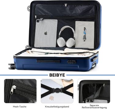 Набір валіз Beibye: жорсткий корпус, коліщатка, замок, 55/66/76 см (Diamond-blue)