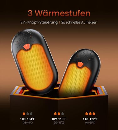 Електричні грілки для рук, 2 шт., перезаряджувані, з 24 годинами тепла та 3 режимами нагріву, для жінок, чоловіків, пацієнтів з ревматоїдним артритом, помаранчеві