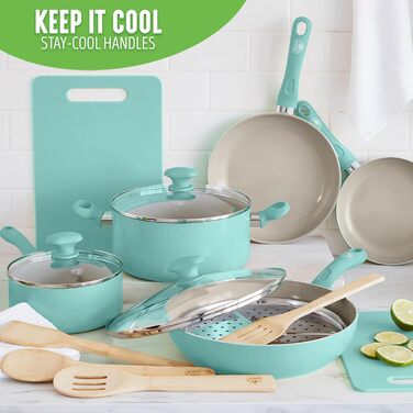 Набір посуду GreenLife Пісковик 15 шт. , без PFAS, можна мити в посудомийній машині, сірий (тверді частинки)