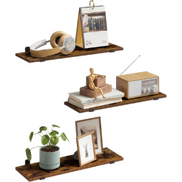 Полиця настінна EUGAD 3 шт., плаваючі полиці 60 см, дерев'яний декор вінтаж, настінні полиці для вітальні, кухні, офісу, ванної, витримує до 15 кг/полиця, коричневий вінтаж