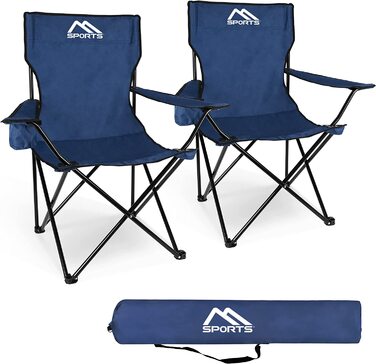 Крісло для кемпінгу MSPORTS Premium з сумкою для перенесення Крісло рибалки Розкладне крісло - на вибір у комплекті - Складаний стілець з підлокітником і підстаканником Практичне міцне легке крісло для кемпінгу (Royal Blue, 2)