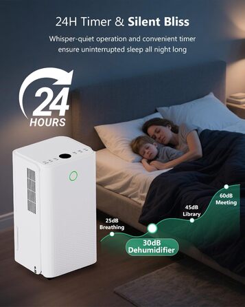 Електричний осушувач повітря 12л/день, тихий осушувач для дому, квартири, підвалу з 3 режимами, таймером 24г, автоматичною відтайкою та енергозбереженням