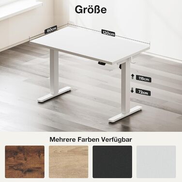 Електричний регульований стіл 120x60 см з пам'яттю, для офісу та дому. Комп'ютерний стіл з кабелеуправлінням та гачками, білий.