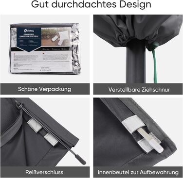 Чохол для садового парасоля Sekey, 260 x 40/70/50 см, темно-сірий, водонепроникний, з вентиляційними отворами