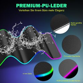 Ігрова підставка для миші RGB з бездротовою зарядкою Qi 15W, LED-підсвічування, 10 режимів, водонепроникна, протиковзна, для геймінгу, ПК, офісу (чорний PU)