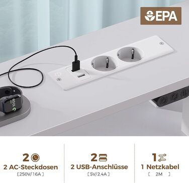 Комп'ютерний стіл Seventable з розетками та LED-підсвічуванням, 100 см, ігровий стіл з 5 шухлядами, стіл для офісу, робочого кабінету, спальні, вітальні, білий