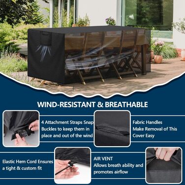 Захисний чохол для садово-патіо меблів, водовідштовхувальний, 420D Oxford, анти-UV, для столів та інших меблів, чорний, 150x90x75 см