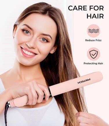 Праска для волосся PRITECH з титановими пластинами, LCD-дисплеєм, регульованою температурою 150-230°C, рожева