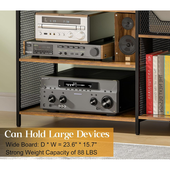 Підставка для програвача вінілу з місцем для зберігання платівок, до 200+ альбомів, медіа шафа, консольний столик, стійка для стерео, тумба, AV-стійка. Колір: русявий, розмір: великий