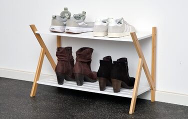 Бамбукова підставка для взуття elbmbel 45x70x32см, 2 полиці, 8 пар взуття, стійка, натуральна/біла