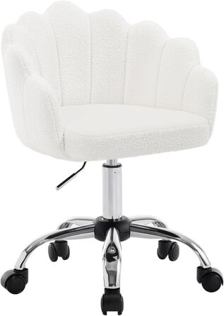 Крісло WOLTU для офісу та дому, крісло до туалетного столика з м'якою спинкою у вигляді пелюсток, поворотне з колесами, регульоване по висоті, для робочого кабінету, спальні, (кремово-білий, кашеміровий матеріал)