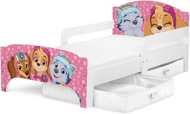 Ліжко дитяче Leomark Paw Patrol Smart - дерев'яне, 70x140 см, з текстильними ящиками, білий/рожевий колір