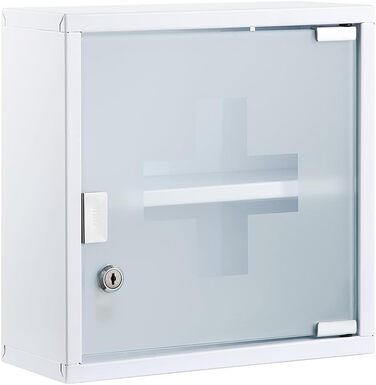 Медичний шафка Zedelmaier з нержавіючої сталі, 4 відділення, аптечний шафка, для ванної кімнати, навісний, з замком, 57 x 27 x 12 см, білий