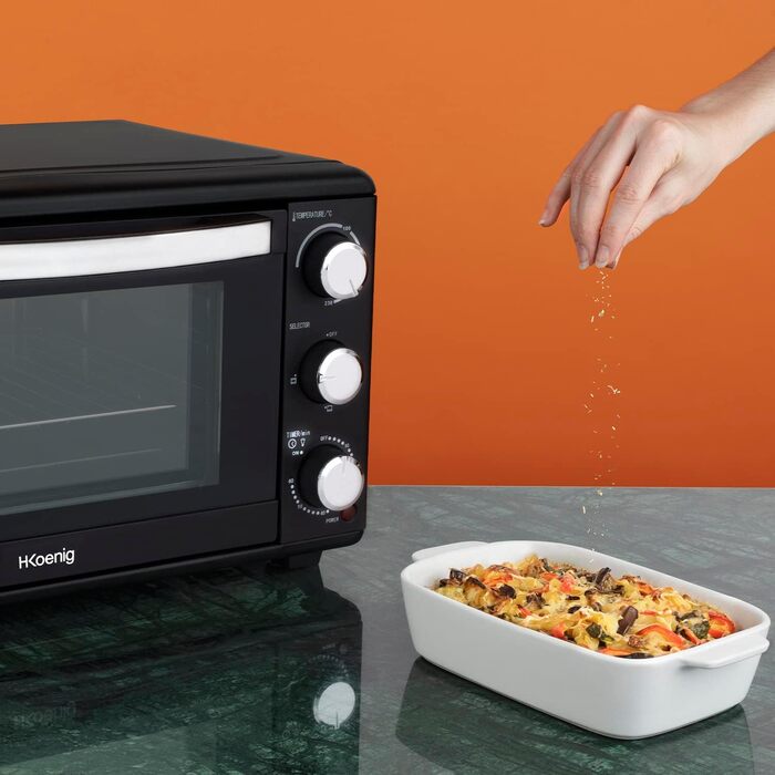 Електрична піч H.Koenig Mini Four 25L: компактна, багатофункціональна, 1500W, 4 режими, таймер, склодвері, решітка-гриль