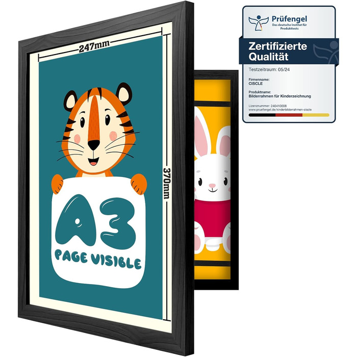 Рамка для дитячих малюнків Ciscle, A3, чорна. Рамка для фотографій та творчих робіт, ідеальна для школи та дому. 1 шт.
