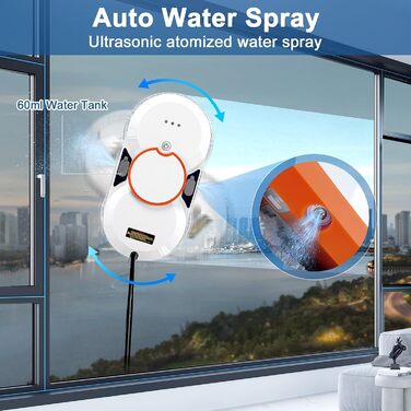Робот для миття вікон з автоматичним струменем води, 5600 Па, автоматичний очисник вікон, інтелектуальна навігація, дистанційне керування, для гладких поверхонь, з 10 шматками мікрофібри (D 5600 Pa)