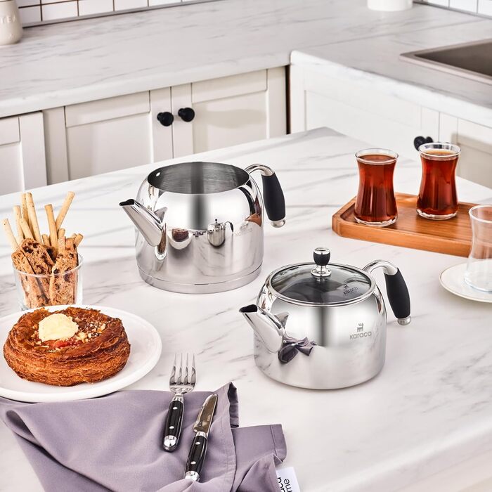 Набір для заварювання чаю Karaca Mira: турка, чайник 1л, чайник 2л з нержавіючої сталі, для індукційних плит, миється в посудомийній машині