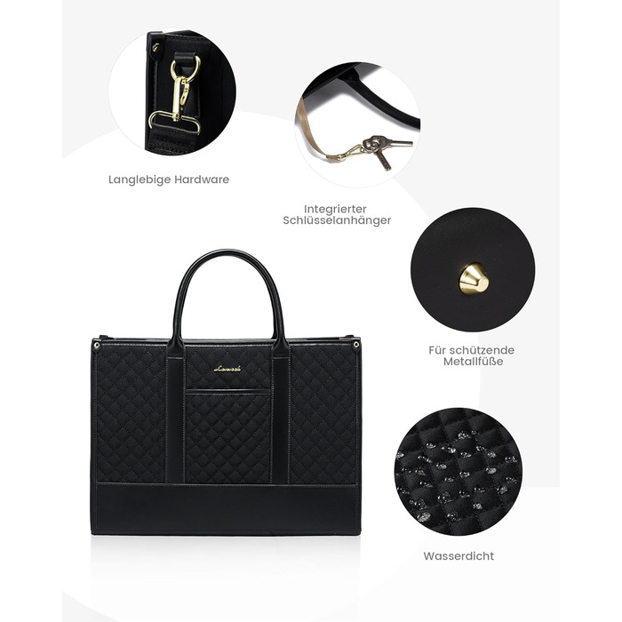 LOVEVOOK Сумка для ноутбука 15.6 дюймів, водонепроникна, для жінок, чорна, велика, ділова, шкіряна, для роботи, навчання, офісу, універсітету