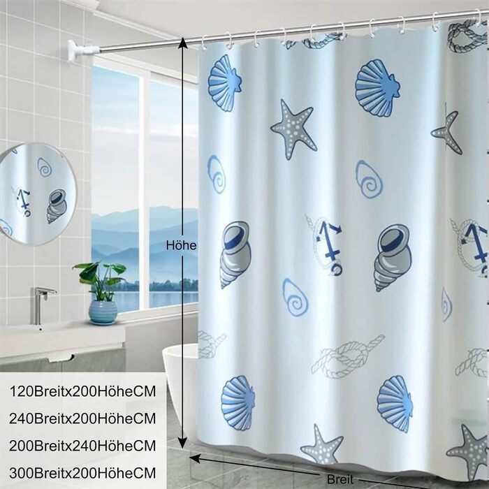 Душові штори 120x200, Peva Blue White проти цвілі душова штора