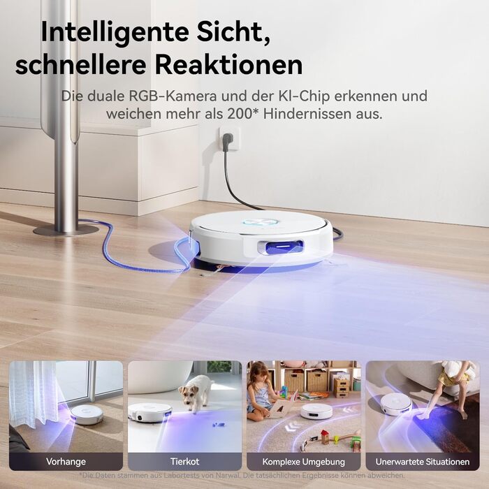 Робот-пилосос NARWAL Flow з функцією миття підлоги, система FlowWash з автоматичним самоочищенням, потужність 22000 Па, збір шерсті тварин DualFlow, миття 45-80°C та гаряче повітря, док-станція для самостійного очищення