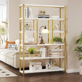 Стелаж для книг LVB з 6 полицями, для вітальні, з дерева та металу, білий (30 x 120 x 180 см)