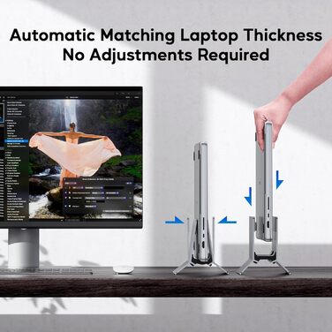 Підставка для ноутбука вертикальна, алюміній, регульована, для Mac, MacBook Air, Pro, iPad, Tablet, Mini - сіра