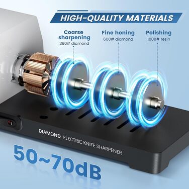 Електричний точило для ножів MusyVocay з алмазним покриттям, професійне 3-ступеневе, кухонне, для грубого шліфування та ремонту
