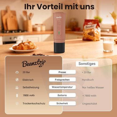 BeanzTrip H02 PRO портативна кавомашина з акумулятором, 2-в-1 для еспресо, сумісна з капсулами NS та меленою кавою, 20 Bar, USB-C, для подорожей, кемпінгу та автодому (Mokamus)