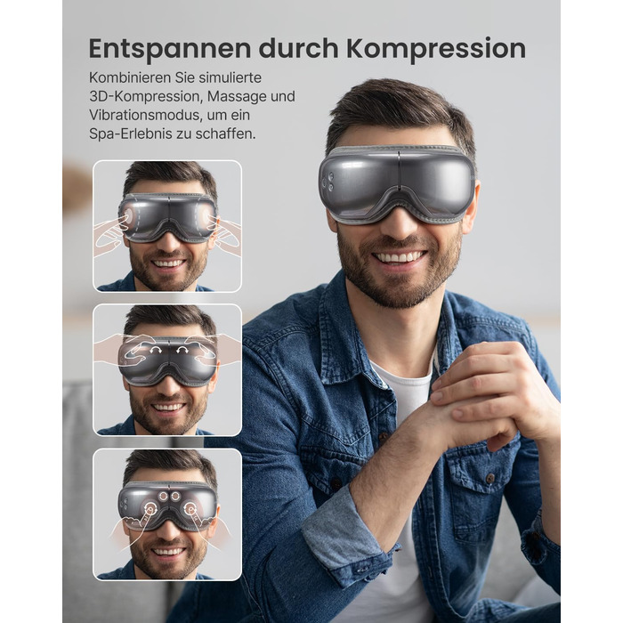 RENPHO Eyeris 1 Масажер для очей з підігрівом, вібрацією та Bluetooth, маска для очей від темних кіл та сухості, покращує сон, подарунок, зелений (сірий)