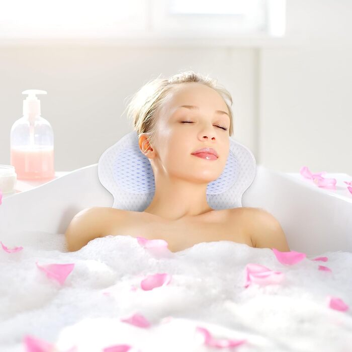 Подушка для ванни Roslim – підголовник з ергономічним TPE, підтримка шиї та спини з міцними присосками та гачками, білий, середній