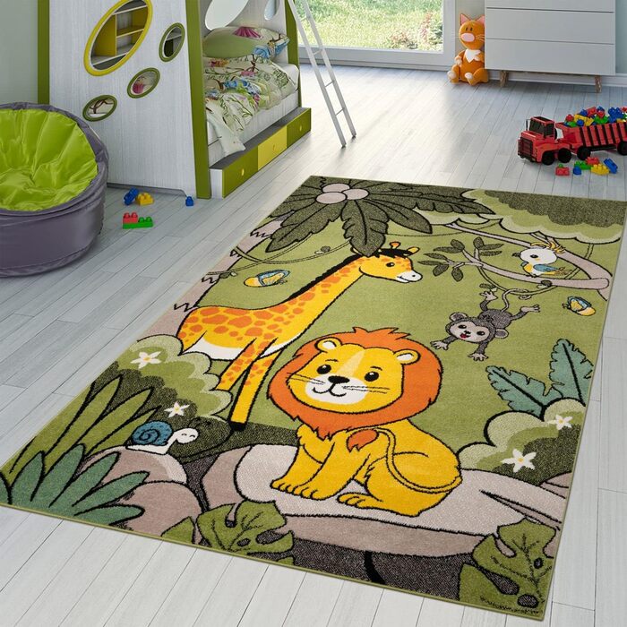 Домашній Сучасний килим для дитячої кімнати TT, тварини із зоопарку, слон, жираф, лев, мавпа, сова зеленого кольору, розмір120x170 см, 120x170 см, 120x170 см