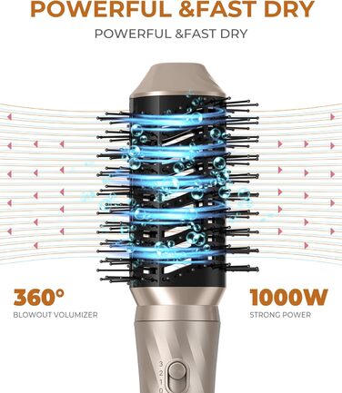 Набір аеростайлерів 6 в 1 з круглою щіткою Фен Стайлер для волосся Щітка з теплим повітрям Термощітка Airflow Плойка автоматична, Об'ємна щітка для волосся, Для випрямлення, Сушіння, Об'єм, Локони Золото