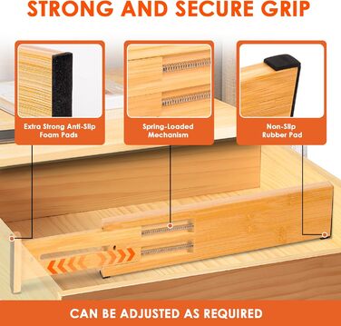 Органайзери для шухляд MUUKAIII: набір 6 шт. з бамбука, регульовані (43-56 см), для кухні та шафи - білий (натуральний)