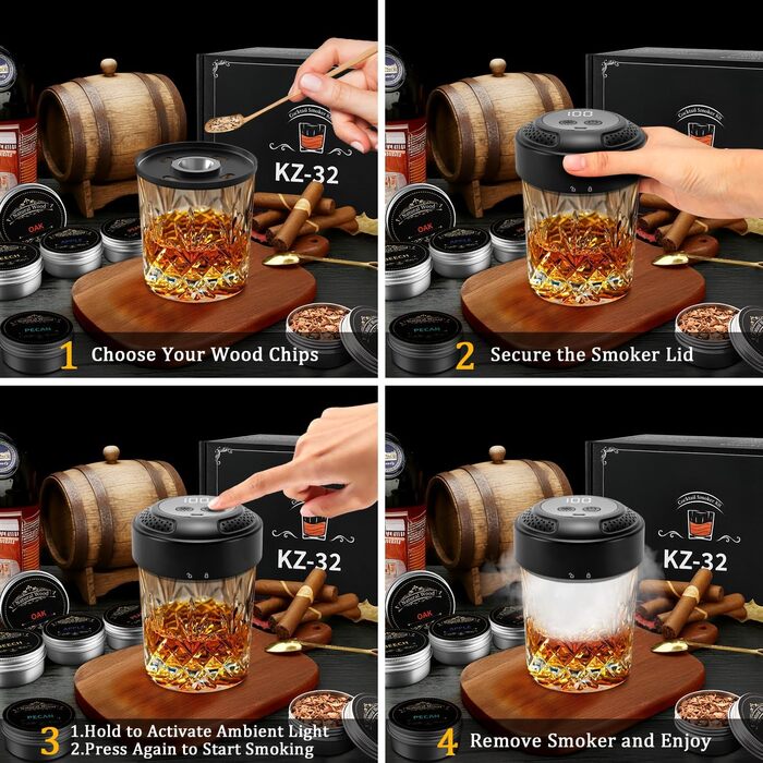 Електричний набір для копчення віскі, подарунковий набір для чоловіків, для приготування коктейлів, з 6 смаками, дерев'яні стружки, подарунок на день народження, різдвяний подарунок