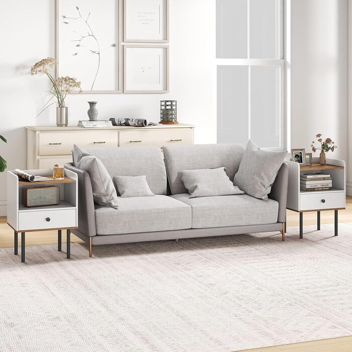 Набір приліжкових тумбочок COSTWAY з шухлядою та відкритою полицею, на ніч, для спальні, вітальні, 40,5 x 35 x 56 см, (2 шт., білий)