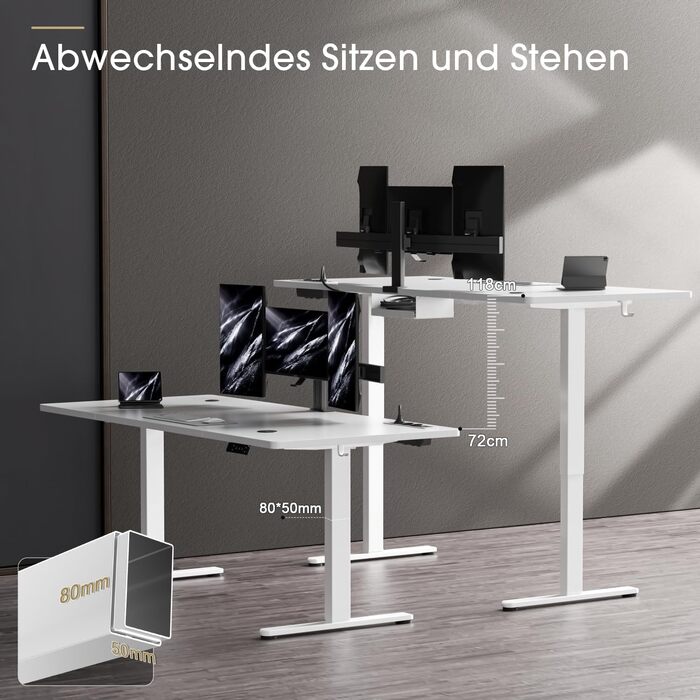 Електричний стіл JUMMICO з регулюванням висоти, бездрожною зарядкою та євро-розеткою USB, 160x80 см (білий)