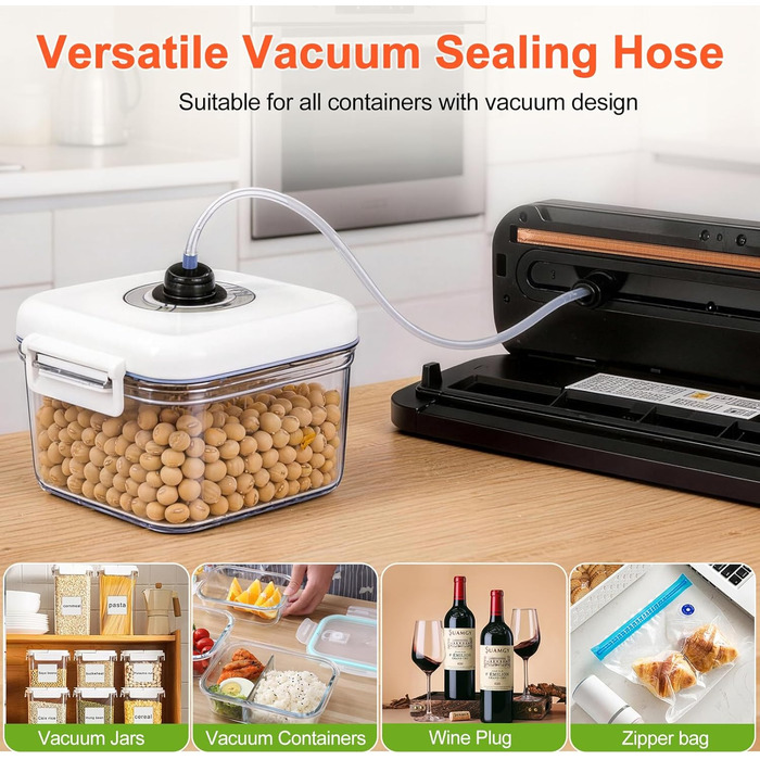 Вакууматор SHINER 6-в-1 для сухих та вологих продуктів, компактний вакуумний пакувальник з цифровим дисплеєм та набором пакетів, сріблястий