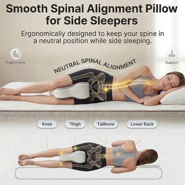 Ергономічна подушка між ніг для сну на боці (36 см) — ортопедична подушка для колін та стегон, біла, зі знімним чохлом