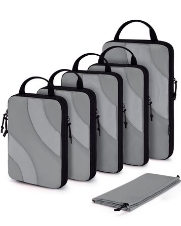 Набір компресійних органайзерів для подорожей BAGSMART Packing Cubes, набір для пакування речей у валізу та ручну поклажу, 6 предметів, сірий