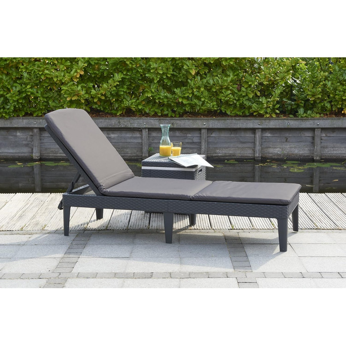 Шезлонг Keter Jaipur для саду з регульованою спинкою, сірий, з м'якою подушкою, імітація ротангу, 187 x 29 x 58 см