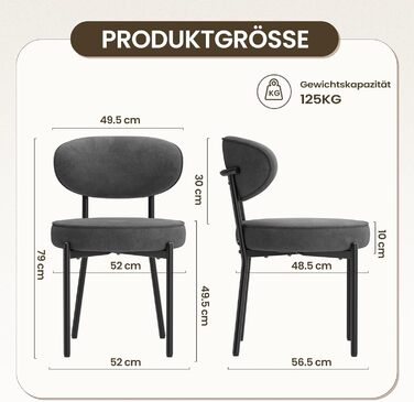 Обідні стільці COLAMY з м'яким сидінням 10 см – Сучасні стільці з плюшевої тканини Teddy, з міцним металевим каркасом – Для кухні та вітальні, Білий (Сірий, 2 шт.)