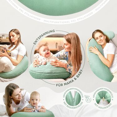 Подушка для вагітних Sei Design XXL: ергономічна, з м'якою екологічною начинкою, 190x30 см, бавовна, Mint Green