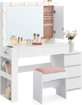 Трюмо VASAGLE з LED-підсвічуванням, дзеркалом та ящиками, 40 x 125 x 140 см, сучасний дизайн, колір