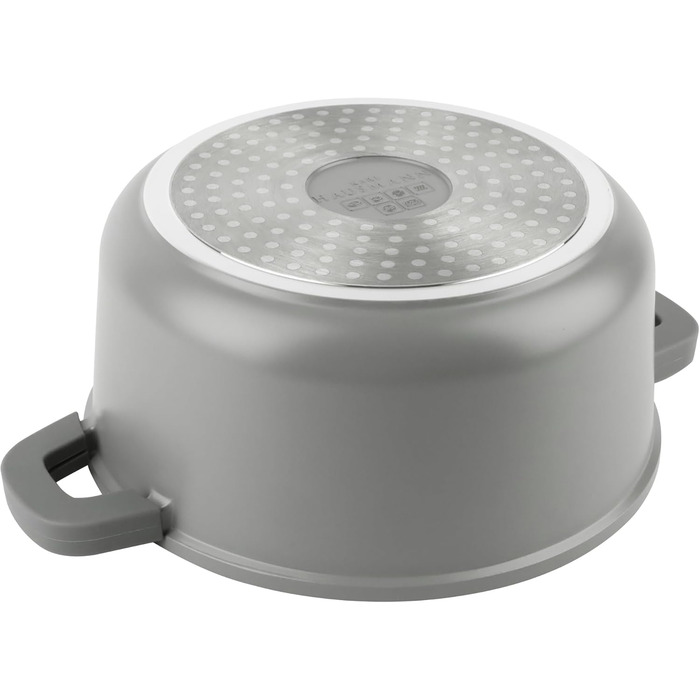 Каструля з антипригарним покриттям 10 літрів, діаметр 28 см, з кришкою, з алюмінієвого лиття, для всіх типів плит (в т.ч. індукційних), сіра. Ідеально для супу, тушкування та приготування великих порцій.