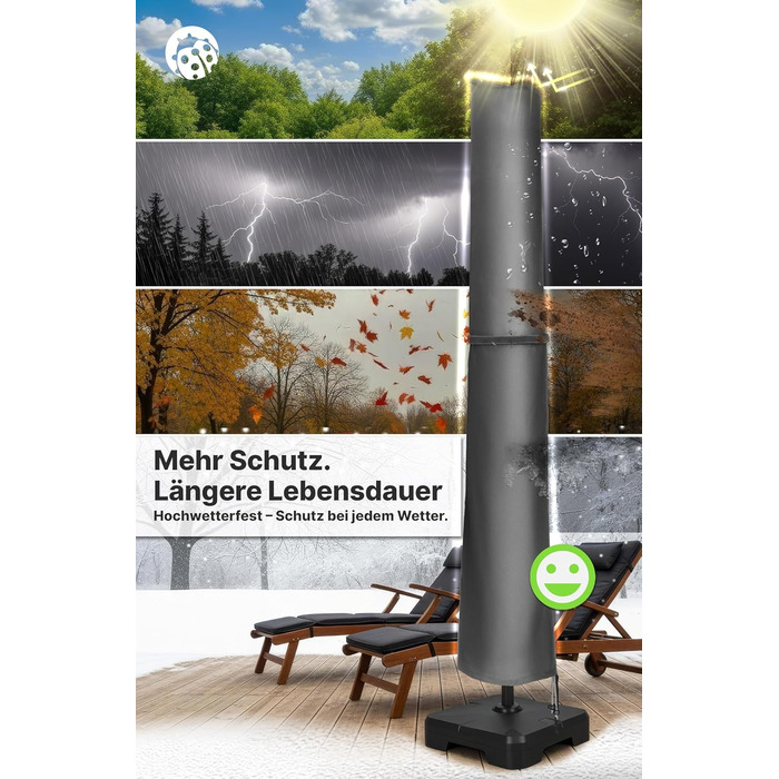 Чохол для парасольки Menz 2-4 м, 420D Oxford, водонепроникний, UV-стійкий, вітростійкий, для саду, антрацит, 225 × 35/50 см